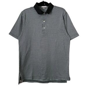 Peter Millar Polo Shirt Mens Medium Black Golf Geometric Pattern Short Sleeve